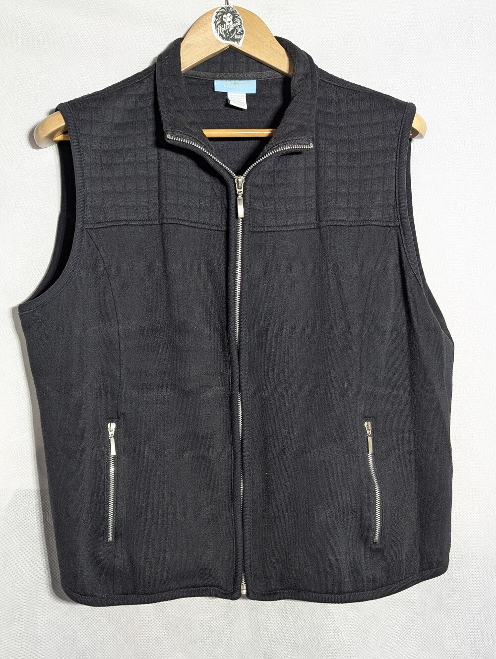 Jennifer Moore Black Quilted Fleece Vest XL • Women’s Zip Up Outerwear
